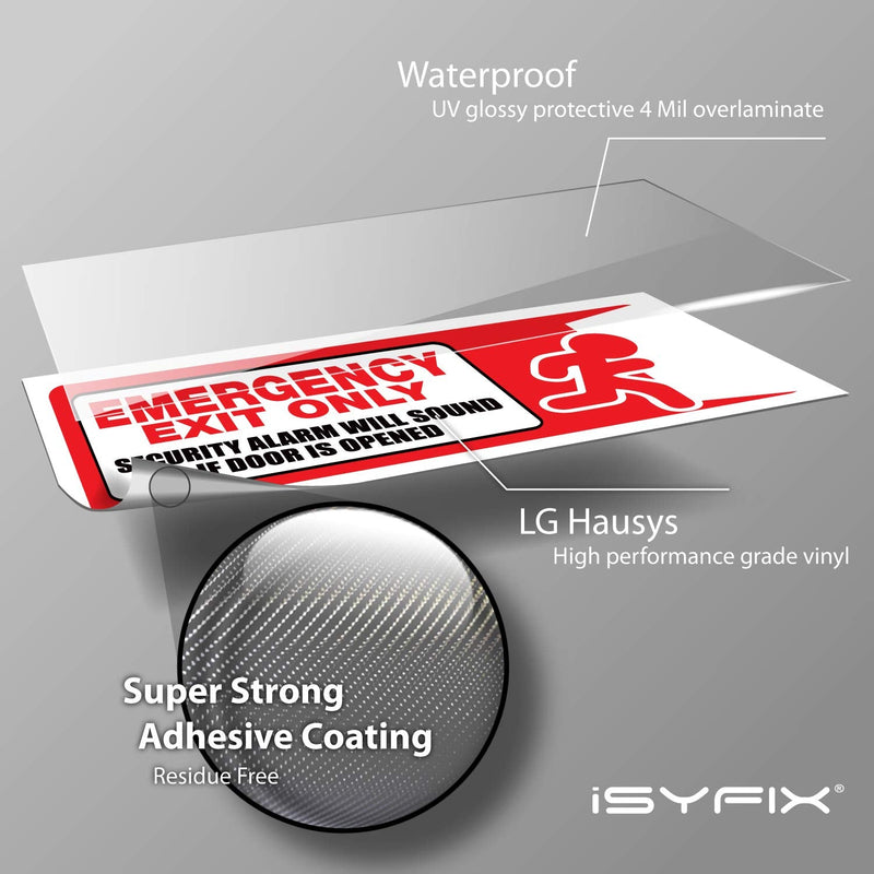 [Australia - AusPower] - iSYFIX Emergency Exit Only Stickers – 3 Pack 10x4 Inch – Premium Self-Adhesive Vinyl, Laminated UV, Weather, Scratch, Water & Fade Resistance, Security Alarm Will Sound if Door is Opened Sign Medium Red & White 