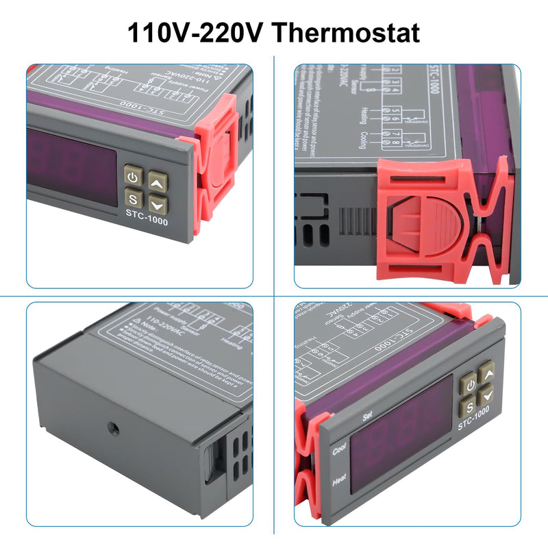 [Australia - AusPower] - AYWHP 2 PCS 110V-220V Thermostat Fahrenheit/Celsius Digital Temperature Controller Thermostat Heating/Cooling Mode Electronic Digital Display Microcomputer Temperature Controller (with Probe) 