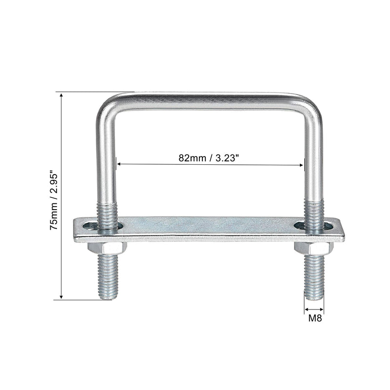 [Australia - AusPower] - uxcell Square U-Bolts 3-1/4"(82mm) Inner Width Carbon Steel M8 with Nuts, Frame Plate, Round Washers 82x75mm(W*L) 