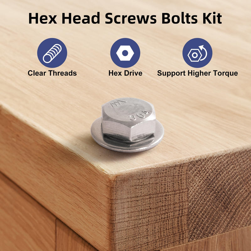 [Australia - AusPower] - (4 Sets) 5/16-18 x 6" Hex Head Screw Bolt,Lock Nuts,Flat & Lock Washers Kits,304 Stainless Steel 18-8,Fully Threaded 5/16-18 x 6" 4 