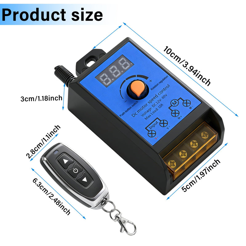 Wireless DC Motor Remote Control Switch,DC 12V-60V 12A M29B Motor Speed Controller Remote Control Switch,Wireless Remote Switch with 100 ft Range,Suitable for Various DC Motors,Lighting Fixtures,Fan.