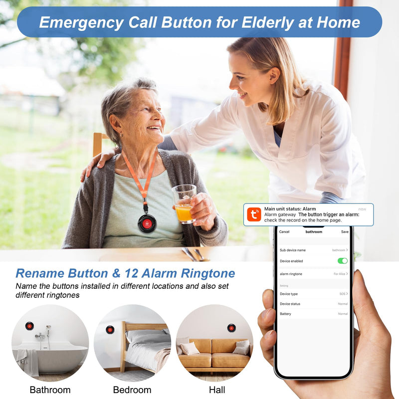 [Australia - AusPower] - WiFi Smart Wireless Caregiver Pagers for Elderly Alert Button That Calls Cell Phone Caregiver Alert System with LED Number Display 2 SOS Call Button 1 Receiver(Only Supports 2.4GHz & No Monthly Fee) 2 Button & 1 Receiver 