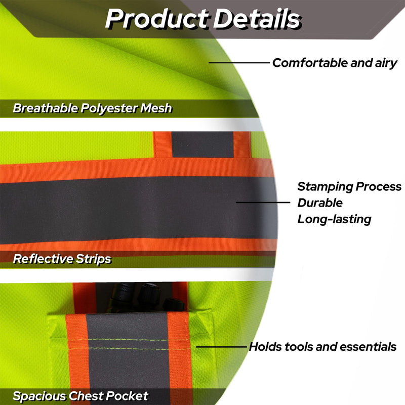 High Visibility T Shirt for Men ANSI Class 2, Hi Vis Reflective Safety Short Sleeve Work Shirts with Pocket X-Large Yellow-3pcs