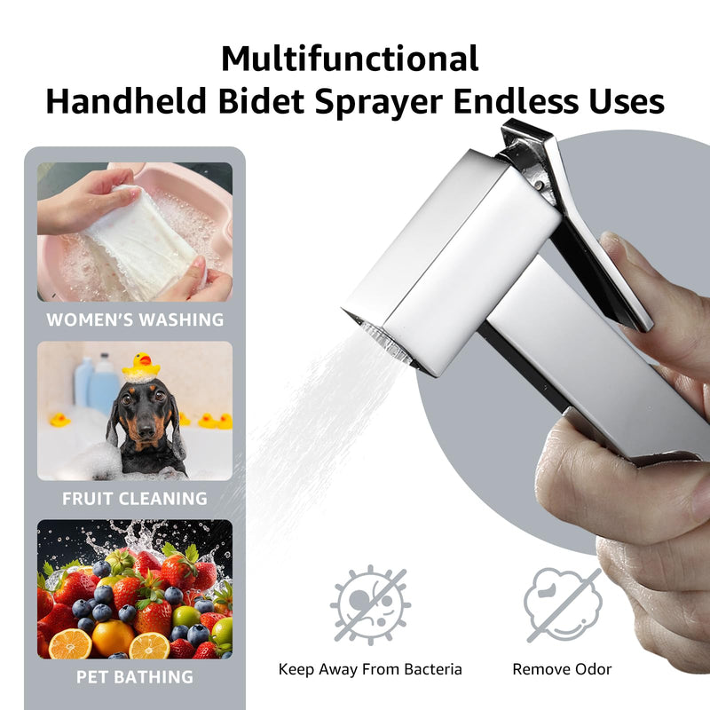 Handheld Bidet Sprayer for Toilet, Cloth Diaper Sprayer with Wall Mounts (ABS) and Hand Held Bidet Bathroom Hose (Stainless Steel), Jet Spray for Toilet, Muslim Shower, Easy to Install (Chrome) Chrome
