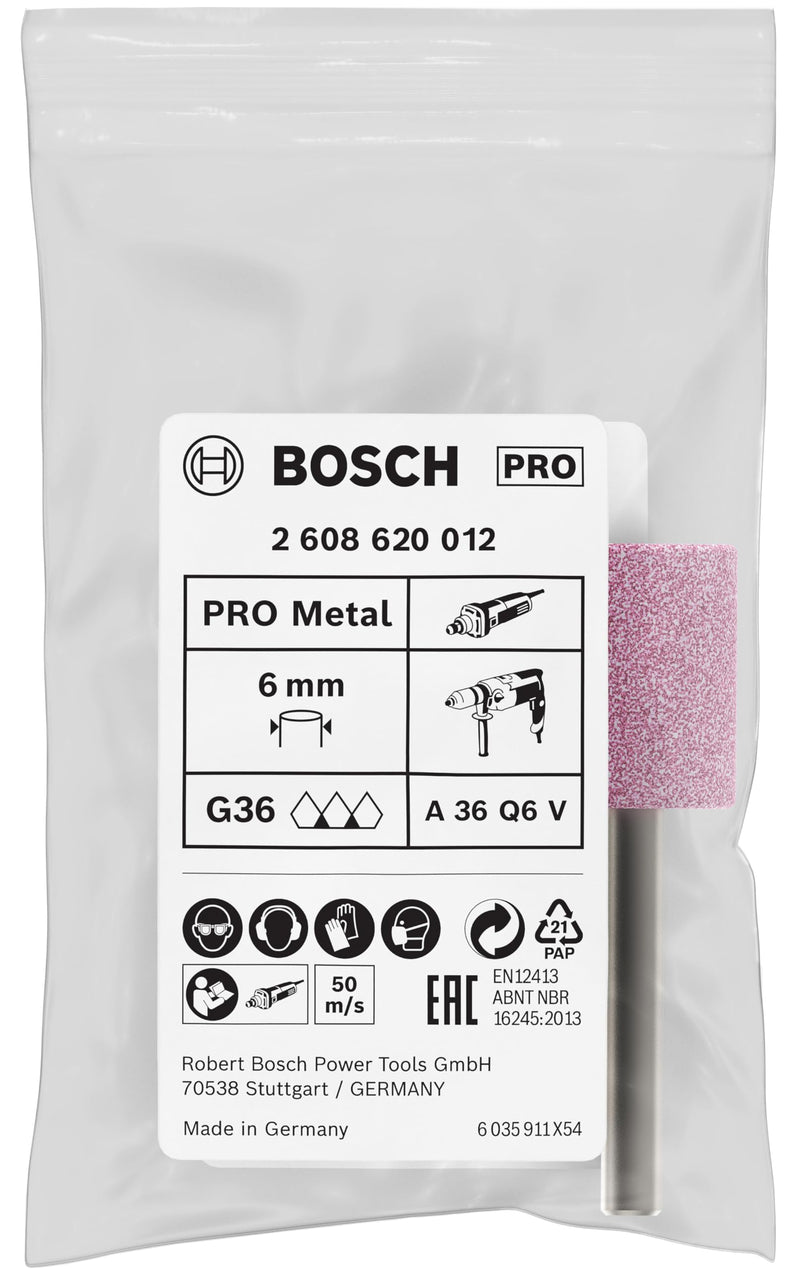 [Australia - AusPower] - Bosch 1x PRO Steel Mounted Point Set for 6 mm Longlife Straight Grinders, Drills and Cylindrical Shank (for Steel, Cast iron, Ø 20 mm, Professional Accessory Straight Grinder) 20 x 26 mm 