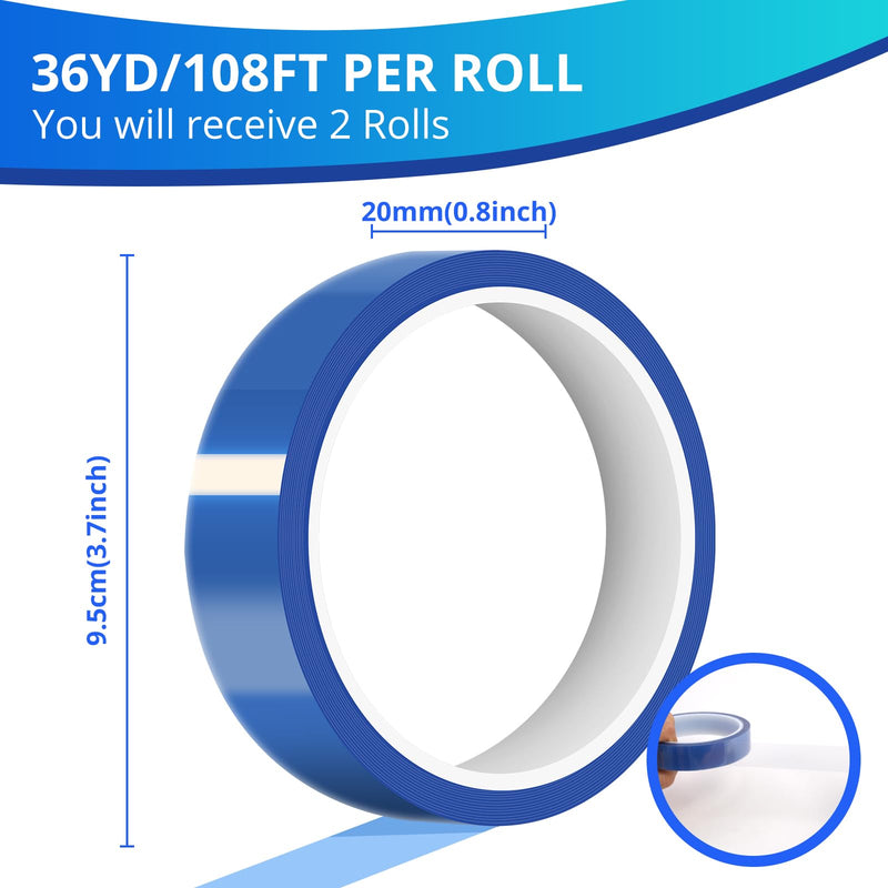 HTVRONT Heat Tape Dispenser + 4 Rolls Heat Tape for Sublimation White 10mm x33m(108ft) + 2 Rolls Heat Resistant Tape Blue 20mm x33m(108ft)
