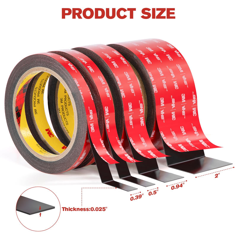 Double Sided Tape Heavy Duty, 0.39" x 16.5 ft Mounting Tape VHB 5925 Strong Adhesive Waterproof for Automotive, LED Strip Lights, DIY Home Décor Black 0.39"×16.5ft
