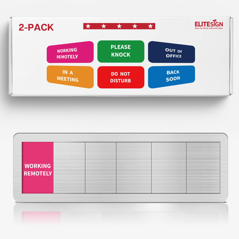 Office Door Signs - 2 Pack: Do Not Disturb, In A Meeting, Out Of Office, Working Remotely, Please Knock, Back Soon - 6 Options Slider Privacy Door Sign for Home Offices & Hybrid Work, Brushed Silver 6 Area-2pk