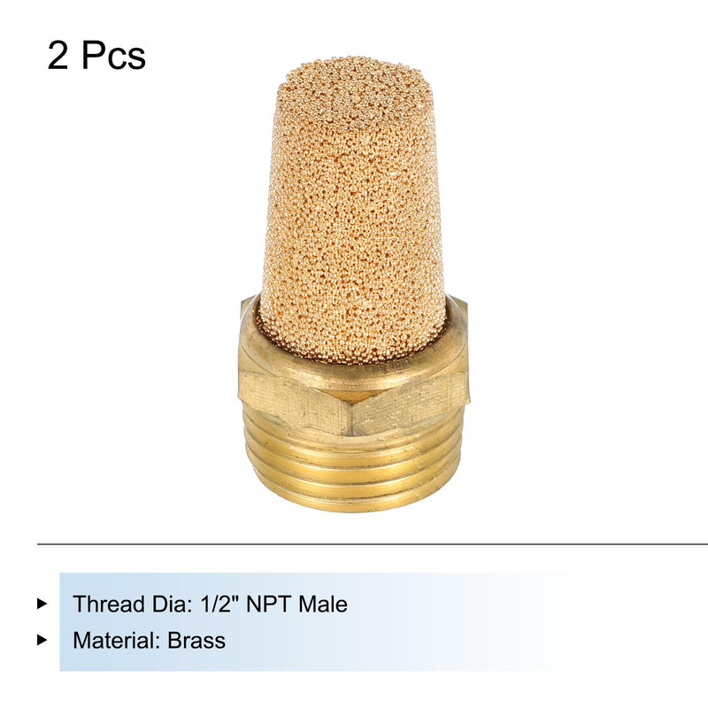 QUARKZMAN Pneumatic Silencer 1/2 Inch NPT Male Long Exhaust Silencer Solenoid Valve Brass Silencer Noise Silent Air Cylinder Accessories for Valve Set of 2 | Long Exhaust Silencer Solenoid Valve Brass Silencer Noise Silent Air Cylinder Accessories