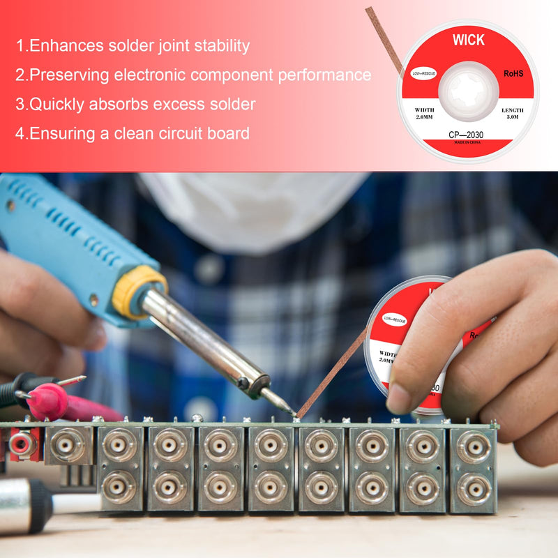 Desoldering Wire, Pack of 4 Pure Copper Desoldering Wire, Soldering Braid 2 mm 2.5 mm 3 mm 3.5 mm, Wick Strands for Desoldering, No-Clean Soldering Desoldering Wire, Soldering Accessories for Clean Removal of Solder