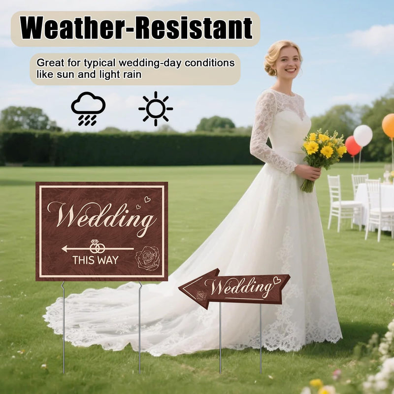 Wedding Direction Signs, 9-Piece Double-Sided Wedding This Way & Parking Sign Set with Stakes & Rods, Corrugated Plastic Yard Signs, Reversible Arrows for Outdoor Ceremony & Reception Wedding This Way Signs