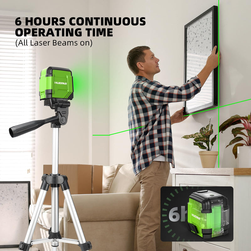 Laser Level, Huepar Self Leveling Laser Level Green Cross Line Laser Level Tool for Picture Hanging, Construction and Decoration Indoor Projects, Magnetic Base, Battery, Carrying Bag Included GK011DG