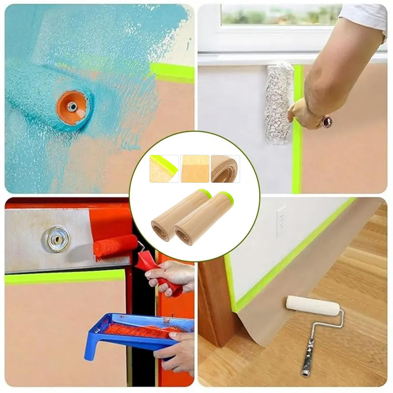 Pre-Taped Masking Paper for Painting - 12 in. x 50 ft. Tape and Masking Paint Paper, Paint Adhesive Protective Paper Rolls for Masking Skirting, Framing, Automotive and Auto Body (4Roll) 4