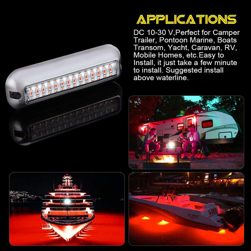 Kawell 42 LED Marine Navigation Light - Waterproof IP68 Stainless Steel Underwater Boat Light for Pontoon, Stern, Transom, Fishing Boats(Red 2pcs) Red 2 pack-42 LED