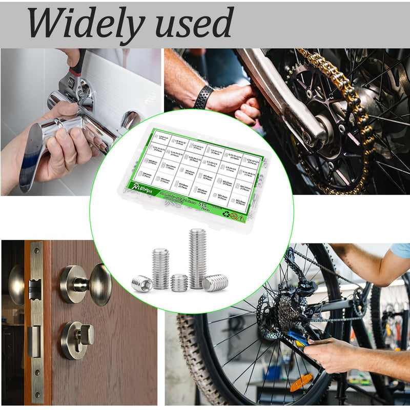 [Australia - AusPower] - 525 PCS Set Screw Assortment Kit Metric + SAE 24 Size 304 Stainless Steel Grub Screw Internal Hex Drive Cup-Point Allen Screws Set M3 to M8 and 1/8-40 to 5/16-18 Silver 525pcs 