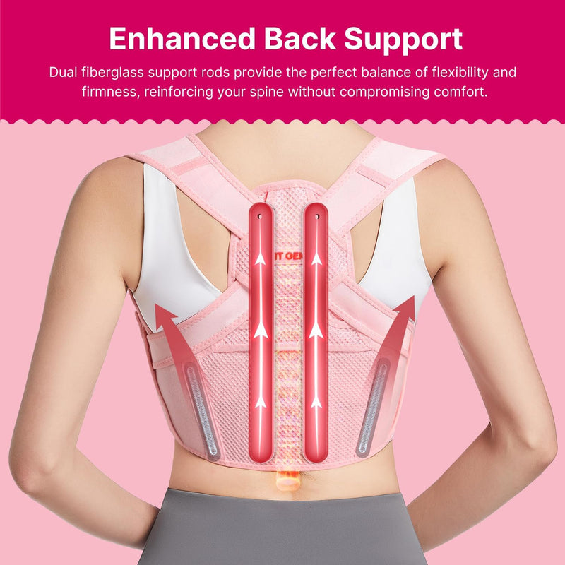 [Australia - AusPower] - Fit Geno Posture Corrector for Women: Adjustable Lightweight Upper Back Brace for Neck Shoulder & Upper Back Pain Relief - Improve Posture Correct Hunchback Slouching Kyphosis Invisible Under Clothes (XS/S Under Bust 26"-37") Pink X-Small/Small 