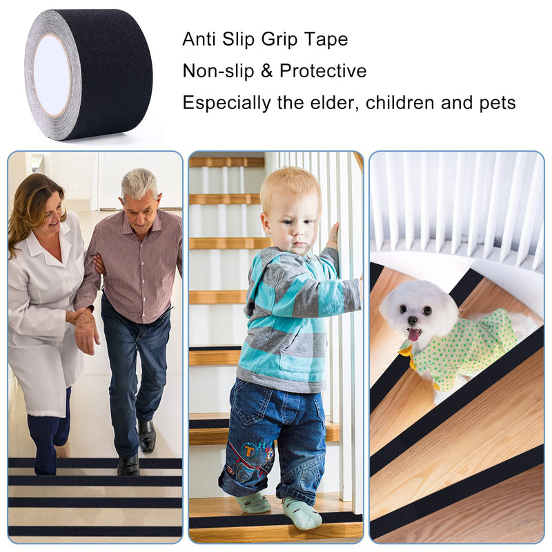 Grip Tape 3 Inch x 33 Ft, Heavy Duty Anti Slip Tape for Stairs, Strong Friction Non Skid Tape with Emery, Waterproof Grip Tape for Indoor, Outdoor, Step Treads, Black
