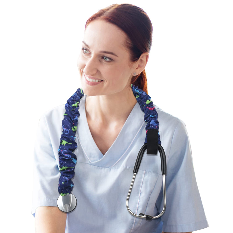 [Australia - AusPower] - ABAMERICA Stretchy Stethoscope Cover Scrunchie, Stretchy Slim Looking Stethoscope Sleeves Universal Fit to All Types of Stethoscopes B18- 2Pcs Stretchy Rayon- Dinosaur+ Arrow 