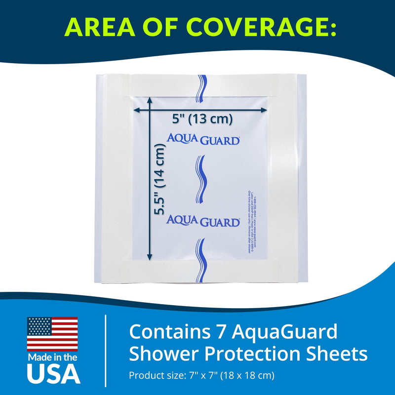 TIDI 50010-PKG AquaGuard Sheet – 7” x 7” – (Area of Coverage: 5” x 5.5”) – Shower Protection Sheet – Self-Adhesive Moisture Barrier – Wound Cover for Showering – 7 Sheets – Home Medical Supplies 7" x 7" Package of 7 Sheets