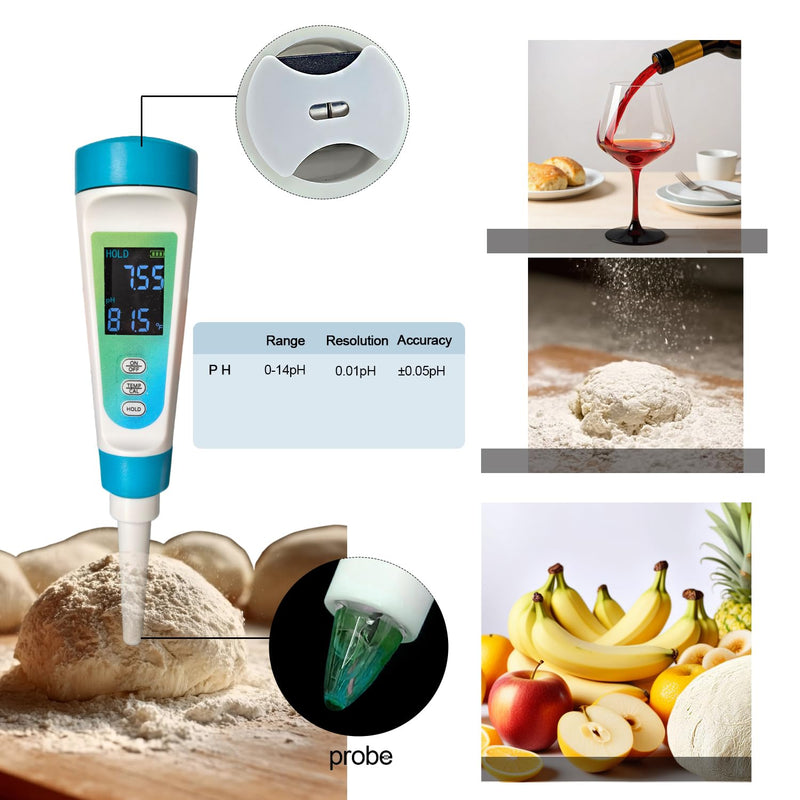 [Australia - AusPower] - pH Meter for Home & Kitchen – Test Semi-Solid Foods, Wine, Water with Automatic Temperature Adjustment (ATC) 