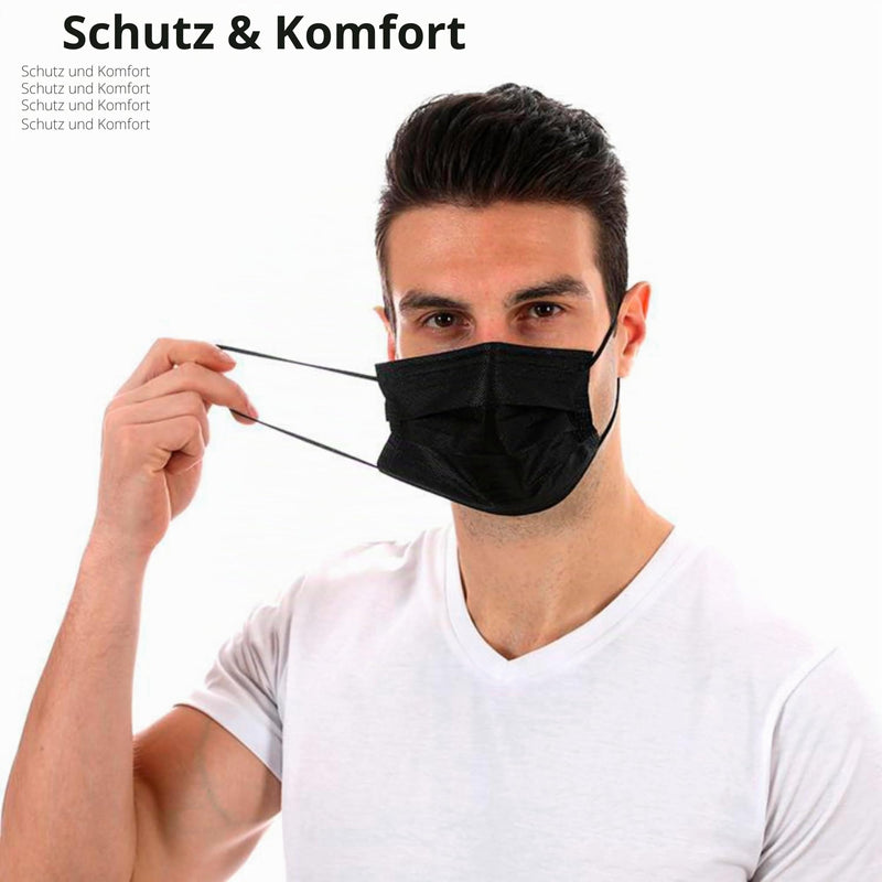 102 st. Medizinische Maske typ IIR CE Zertifiziert | 3-Lagig (BFE>99%), Geprüfter Schutz EN14683 | OP Mundschutz Gesichtsmaske, Einwegmasken - nicht Wiederverwendbar, für Erwachsene, Schwarze Farbe
