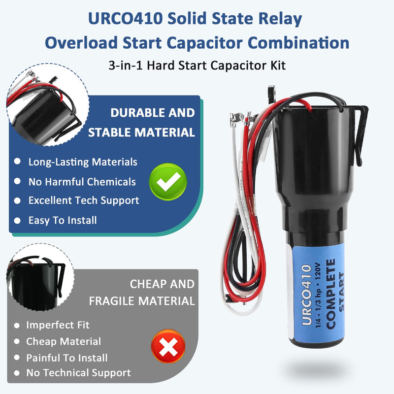[Australia - AusPower] - URCO410 Solid State Relay Overload Start Capacitor Combination 3-in-1 Hard Start Capacitor Kit for Refrigerators Compatible for AC115V Air Condtioning Compressors 1/4 to 1/3 H.P.by MIFLUS URCO410-1pack 
