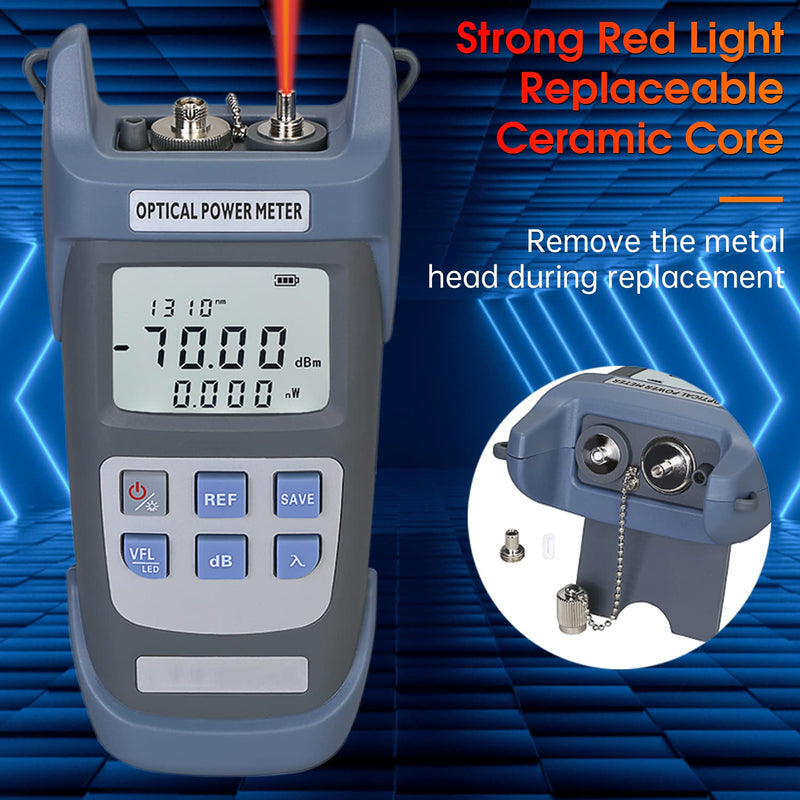 [Australia - AusPower] - Fiber Optical Power Meter with 10Km Light Source SC FC Connector, -70~10dBm, 10 Optic Wave Length, Optic Test Equipment for CCTV Communication Engineering 