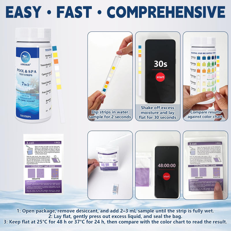 [Australia - AusPower] - 8-in-1 Pool Test Strips, 151 Strips Spa and Hot Tub Water Testing Kit, Pool Water Test Kit for Free Chlorine, Total Chlorine, Bromine, pH, Alkalinity, Hardness, Cyanuric Acid 