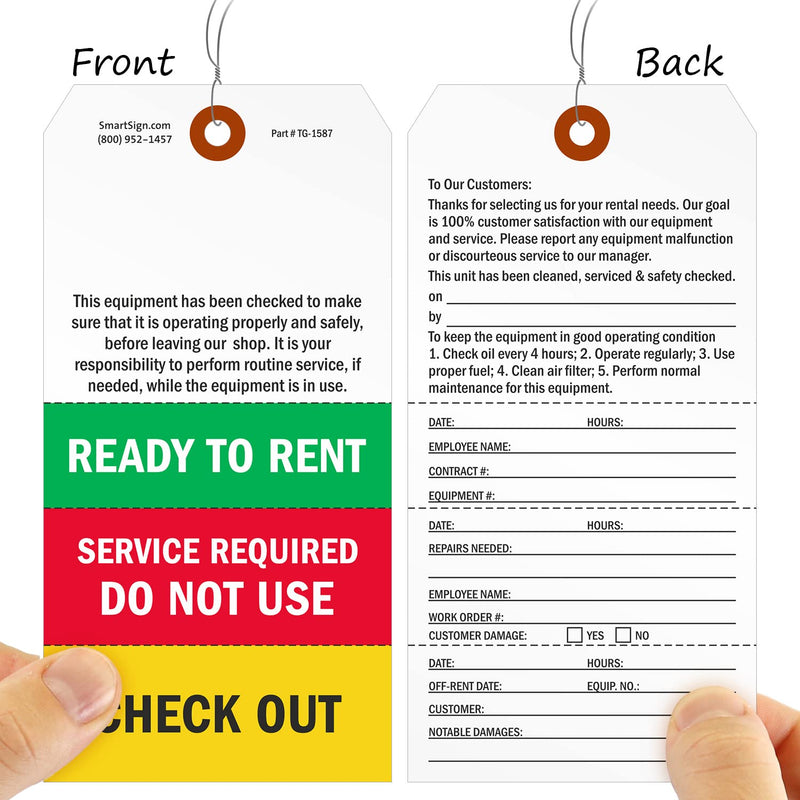SmartSign Ready to Rent Two-Sided Tags with Tear-Off Stubs and Wires - Pack of 100 | 6.25" x 3.125" Polylith Plastic, 10 mil