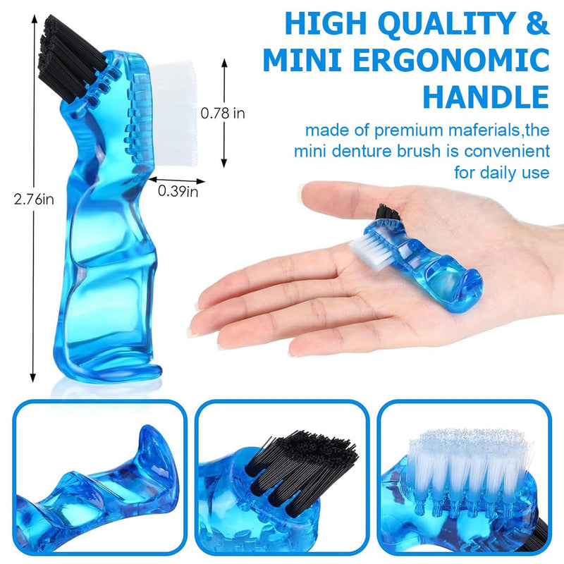 Pack of 4 Portable Denture Cleaning Brushes, Double-Sided Brush, Multi-layer Bristles, Denture Cleaning Brush, Bristles and Ergonomic Rubber Handle, for Denture Care (4 Colors)