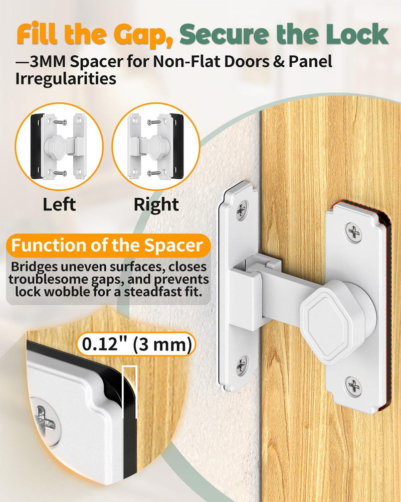 90 Degree Flip Barn Door Lock, Small Right Angle Lock Latch, Sliding Door Latches for Cabinets, Bathroom, Barn, Shed, Garden, Window - Safety & Privacy Hardware (White-4PCS) White-4PCS