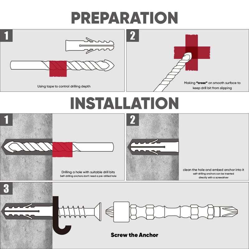 [Australia - AusPower] - amoolo 106pcs Concrete Anchors and Screws Assortment Kit, for Drywall, Concrete Wall, Tile, Ceramic, Brick, Cinder Block, Etc. with a Magnetic Screwdriver Bit and Masking Tape. Anchors Installation Kit 106pcs 