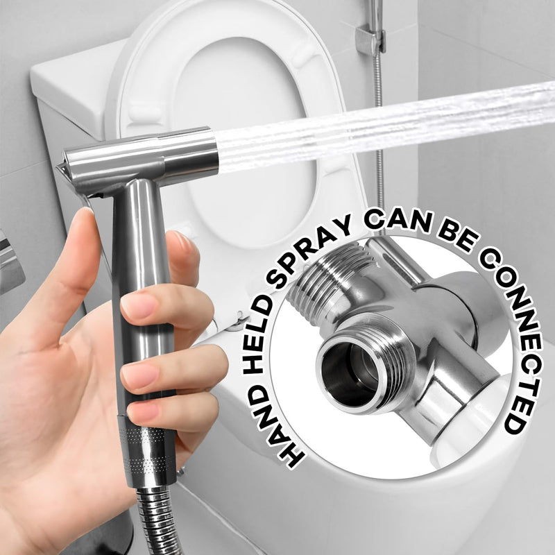 Bidet T Adapter with Shut off Valve,Metal T Valve for Bidet 7/8” X 7/8” X 1/2”or 3/8” with 15.75 Inch Flexible Toilet Connector, Tee Connector Bidet Attachment for Toilet