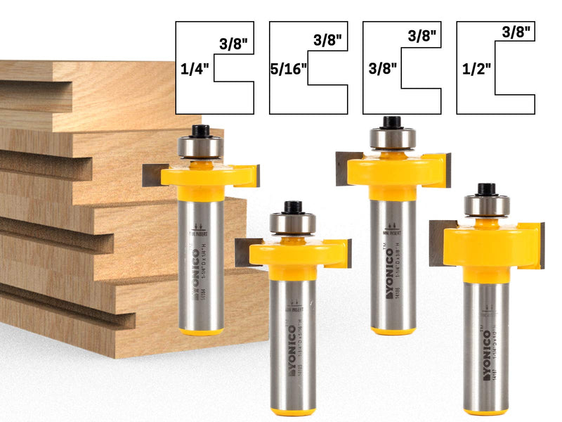 YONICO Router Bits Set Slot Cutter 4 Bit 1/2-Inch Shank 14481 4 Bit Set - 1/2" Shank