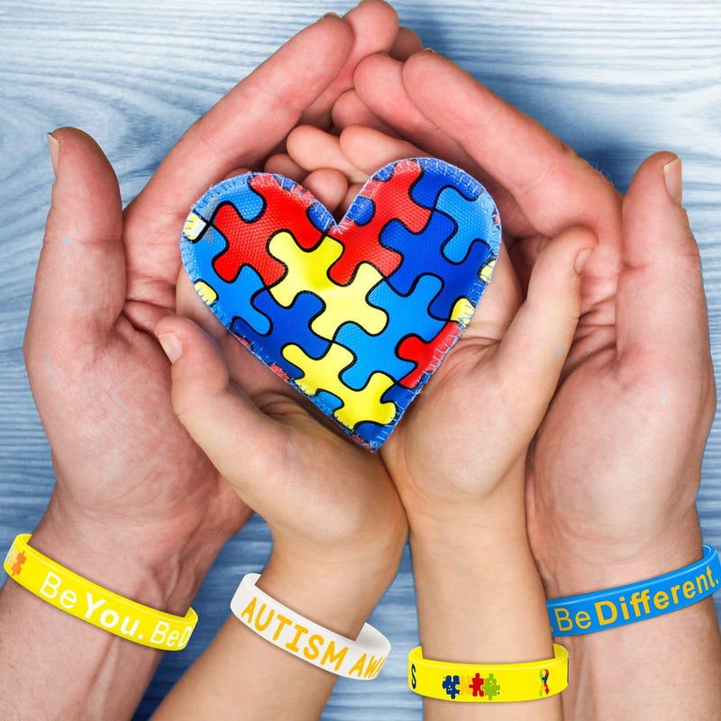 [Australia - AusPower] - Chivao 36 Packs Autism Awareness Wristbands Unisex Puzzle Pieces Silicone Bracelets Motivational Wristband Silicone with Inspirational Messages for Adult Woman Man Teens 