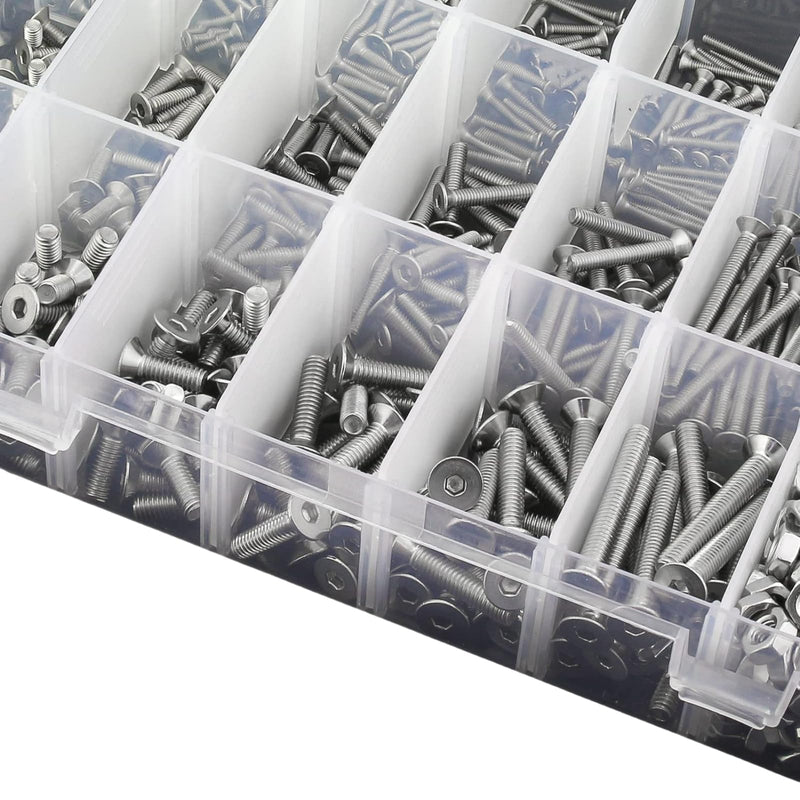[Australia - AusPower] - 1080 Pcs M3 Screw Assortment, M3*6mm, 8mm, 10mm, 12mm, 14mm, 16mm, 18mm, 20mm, 25mm, 30mm, 35mm, 40mm, 50mm, Stainless Metric Hex Flat Head Countersunk Screws Nuts and Washers with Wrench 