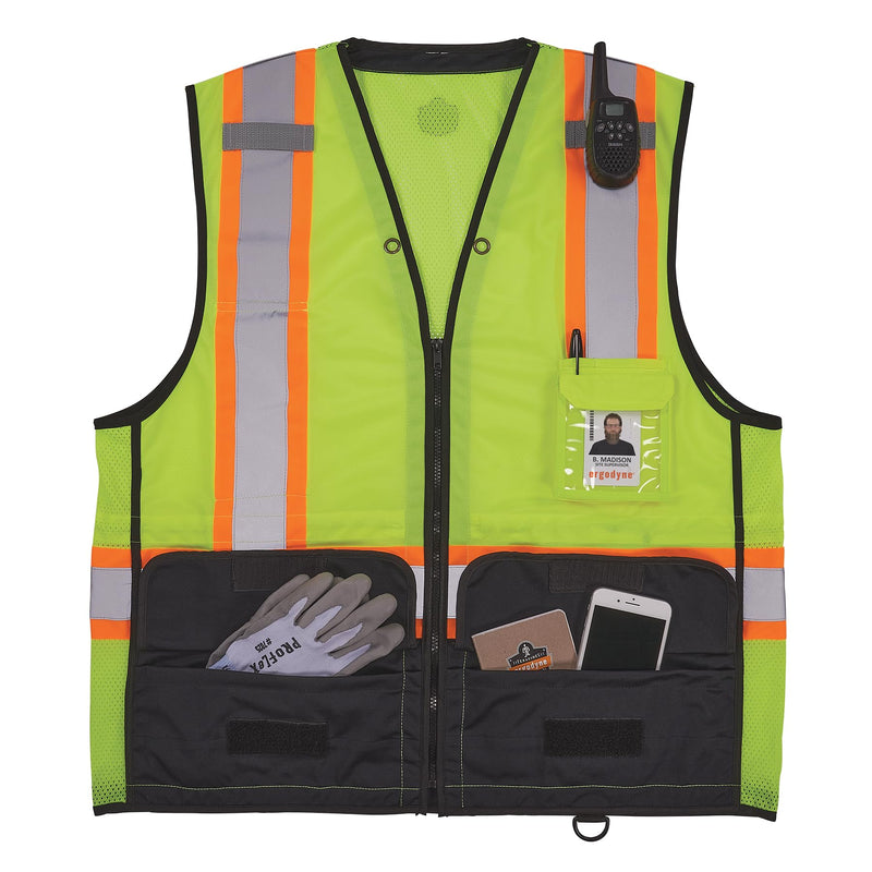 Ergodyne Unisex Glowear 8251hdz-bk Two-tone Hi-vis Safety Vest - Type R, Class 2, Zipper, Black Bottom 4X-Large-5X-Large Lime