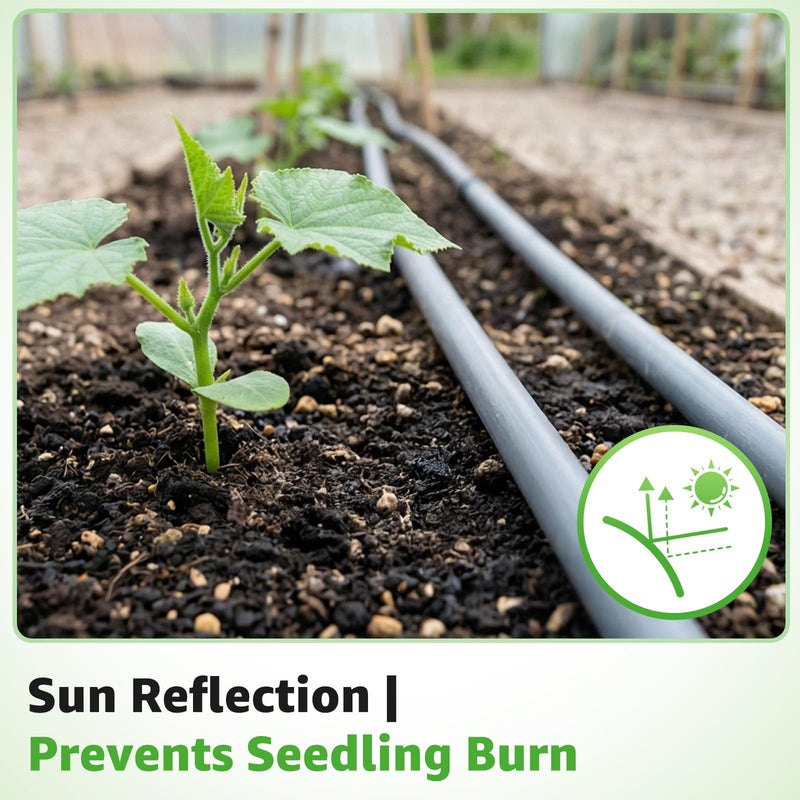 500FT 5/8" Drip Tape Irrigation, 16 Mil Heavy Duty with 6" Emitter Spacing, Silver Reflective Drip Tape Resistant to Pecking & Biting, Heat-Safe for Seedlings, Ideal for Garden Farm Greenhouse Patio 500FT 16MIL