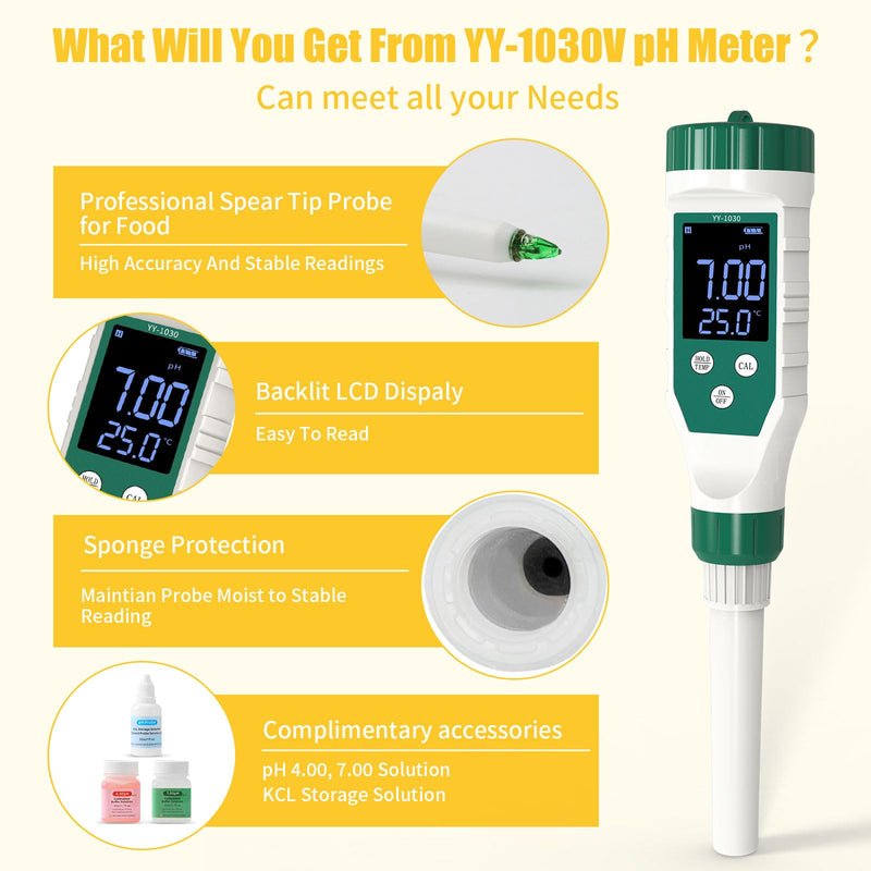 [Australia - AusPower] - Digital pH Meter for Food, Food pH Tester with High Accuracy pH Probe for Sourdough and Bread, Food pH Meter for Canning, Meat, Cheese, Solid Samples and Water, 0.01 Resolution pH Meter with Solution 