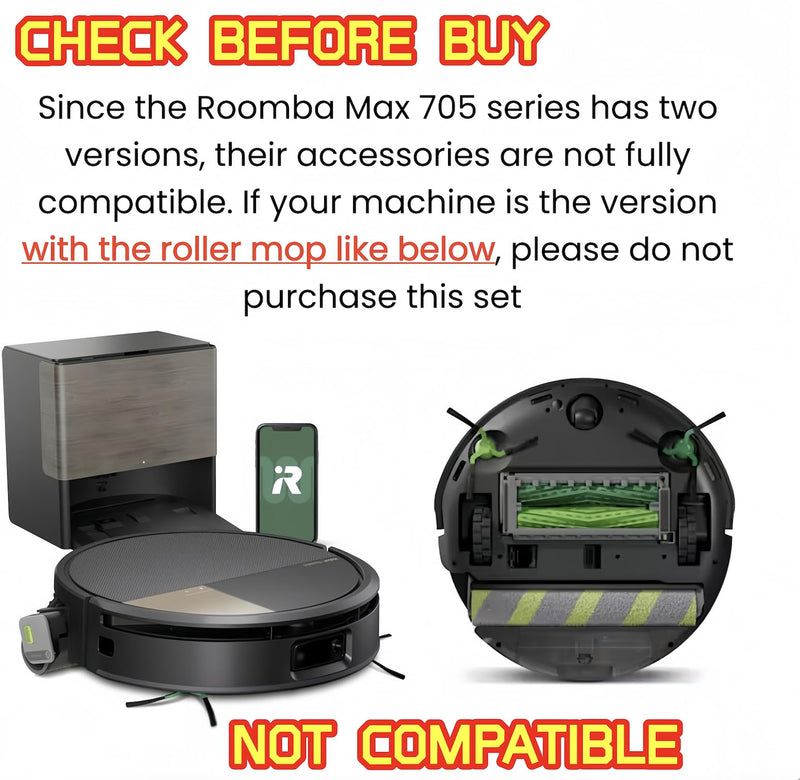 Replacement Parts Accessories kit for IRobot Roomba Max 705 Vac Plus 504 Vac Vacuum Cleaner, 2 Roller Brush 6 Dust Bag 8 HEPA Filter 8 Side Brush 1 Cleaning Tool 705 Vac Plus 504 Vac parts