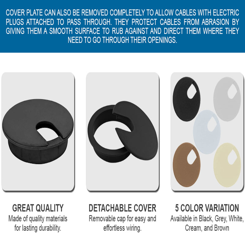 [Australia - AusPower] - 5 Pack Rok Hardware 3" (76mm) Black Round Computer Desk Table Port Wire Cable Cord Organizer Hole Cover Grommet, ROKRG3BLK 3" 5 