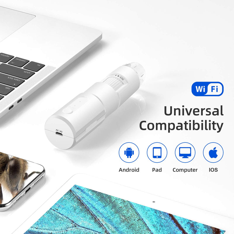 Wireless Digital Microscope 50X-1000X Handheld Portable Mini WiFi USB Microscope Camera with 8 LED Lights for iPhone/iPad/Smartphone/Tablet/PC- White Bright white
