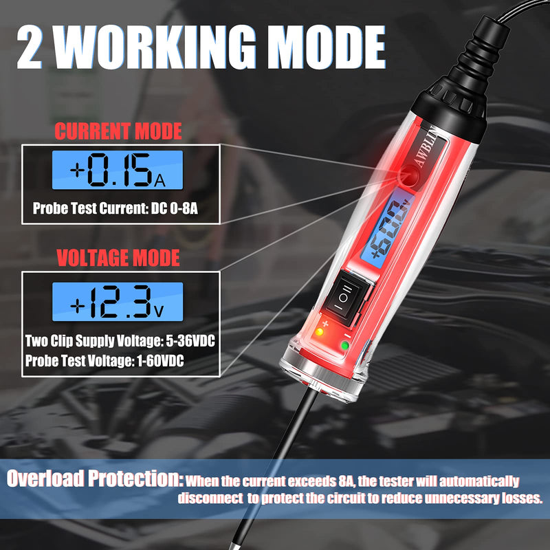 [Australia - AusPower] - Power Circuit Probe Tester, LCD Digital Automotive Test Light with Voltage Display&Illumination, DC Voltage Tester, Electrical System Tool, Relay Fuse Continuity Current Test. 