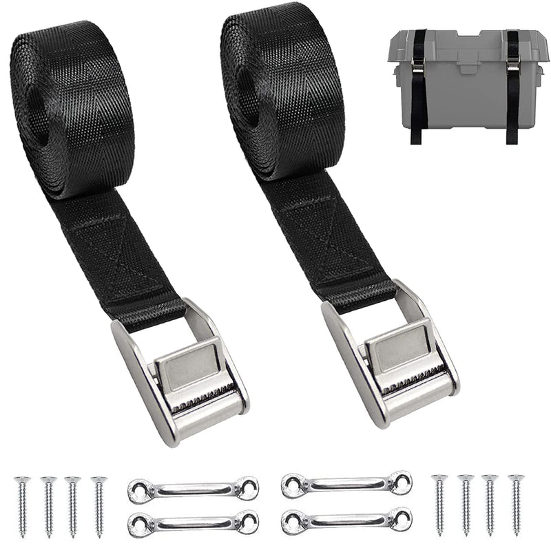 [Australia - AusPower] - Battery Tie Down Straps for Boats,Stainless Steel Cam Buckle Straps,Cooler Tie Down Kit with Stainless Brackets and SS Screws Used for Fuel Tank, Cooler, YETI, RTIC, RV and More 2 