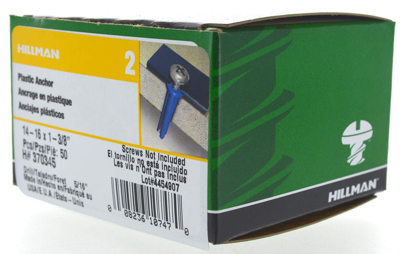 [Australia - AusPower] - The Hillman Group 370345 Blue Conical Plastic Anchor, 14-16 X 1-3/8-Inch, 50-Pack Steel 