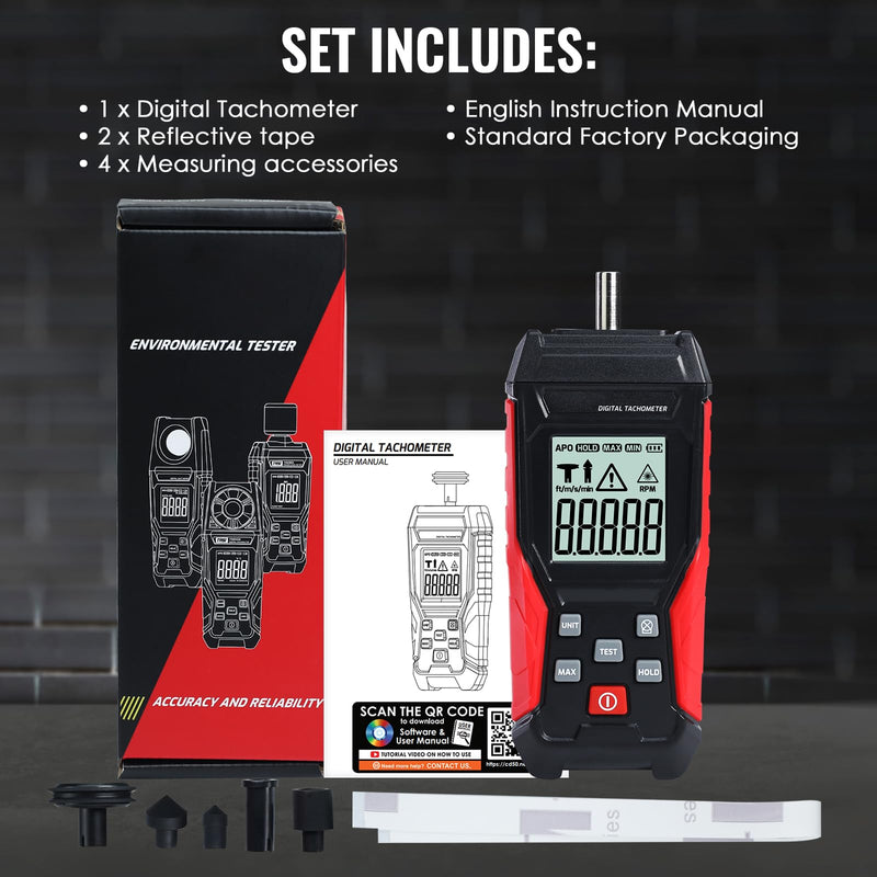 [Australia - AusPower] - TEKCOPLUS 2-in-1 Digital Tachometer with Laser & Contact Non-Contact Laser Tach Meter 3-99,999 RPM, Backlit RPM Gauge for Cars, HVAC, Motors 