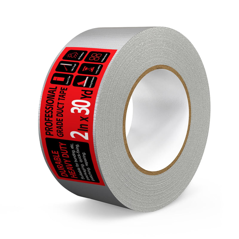 Duct Tape Heavy Duty - 2 Inch x 30 Yard, Strong Adhesive and No Residue, Waterproof Duct Tape Tearable for Indoor or Outdoor Binding and Packing Projects, Multi Purpose Repairs (Gray) Gray 2" x 30 Yds
