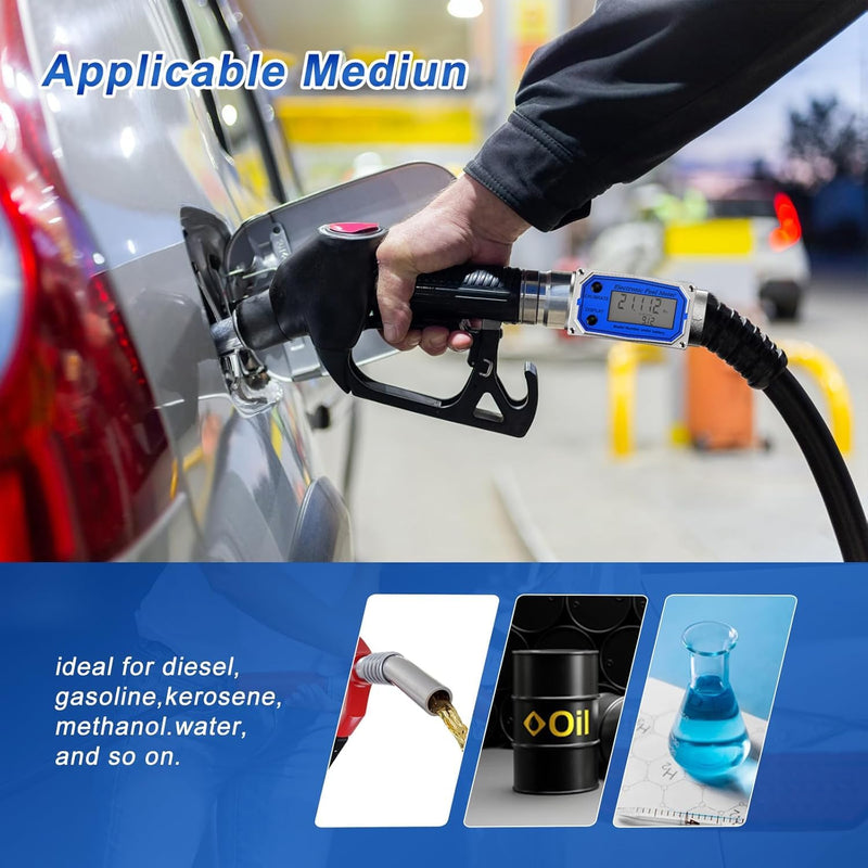 [Australia - AusPower] - Flow Meter 3/4 Inche Digital Turbine Fuel Meter - Flowmeter Auto On & Off Industry Grade Aluminum Alloy - for Water, Diesel, Gasoline Supports Gallon, QTS, PTS, L, m³ (3/4 inch) 3/4 inch 