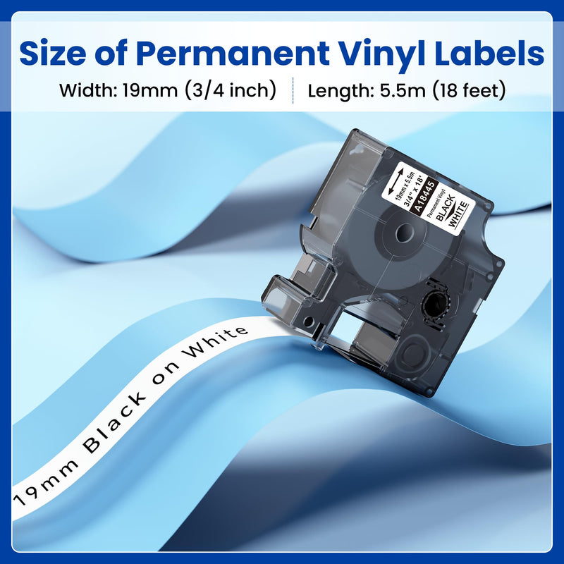 18445 Rhino Label Tape Replacement for Dymo Rhino Industrial Permanent Vinyl Labels Tape, 3/4" (19MM), Work for 4200 5000 5200 6000 Label Maker Refills, Black Print on White Tape, 19mm x 5.5m, 5-Pack 3/4"