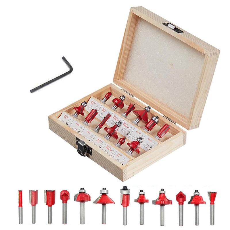 [Australia - AusPower] - iDMRURvm 12-Piece Milling Cutter Set for Woodworking 6 mm Groove Cutter Profile Milling Cutter for Router Wood Cutter Cutter Bit Set with Wrench (Red) (12-Piece Cutter Set - Shank 6 mm) 